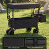 Collapsible wagon in black with removable canopy, 80-liter capacity, and heavy-duty metal frame for outdoor use.
