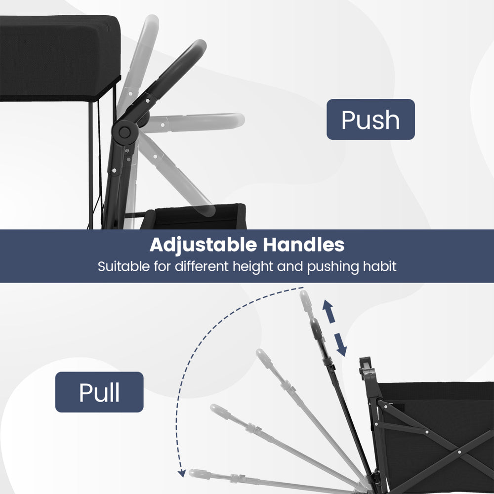 Adjustable handles of the collapsible wagon for customizable height and pushing habits, ideal for various outdoor.