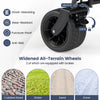 Widened all-terrain wheels of the collapsible wagon, featuring shock-absorbing and puncture-proof design for outdoor.