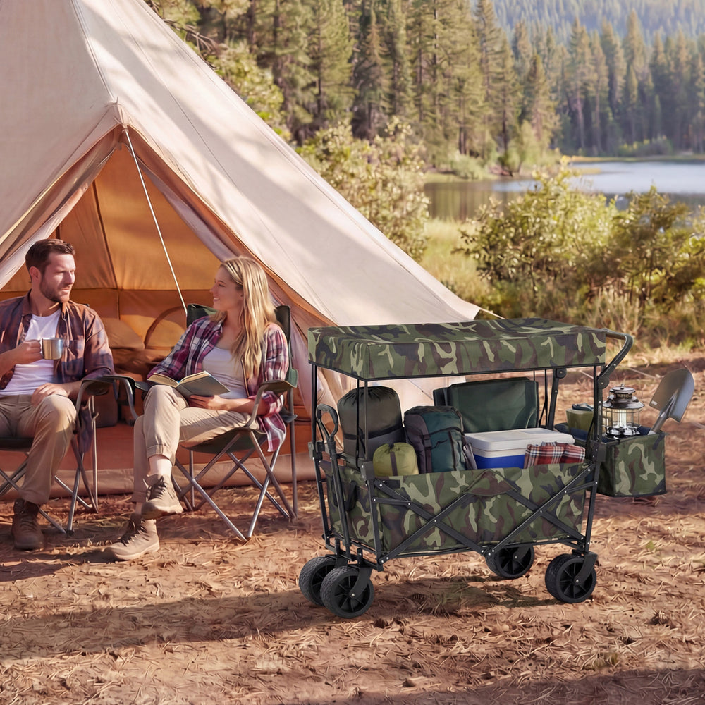 Collapsible Wagon with Removable Canopy and Detachable Storage Bag-Green - Gallery View 1 of 10