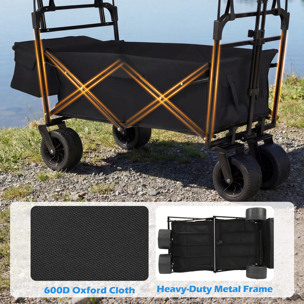 Collapsible wagon with removable canopy, 600D Oxford cloth, and heavy-duty metal frame for outdoor storage and.