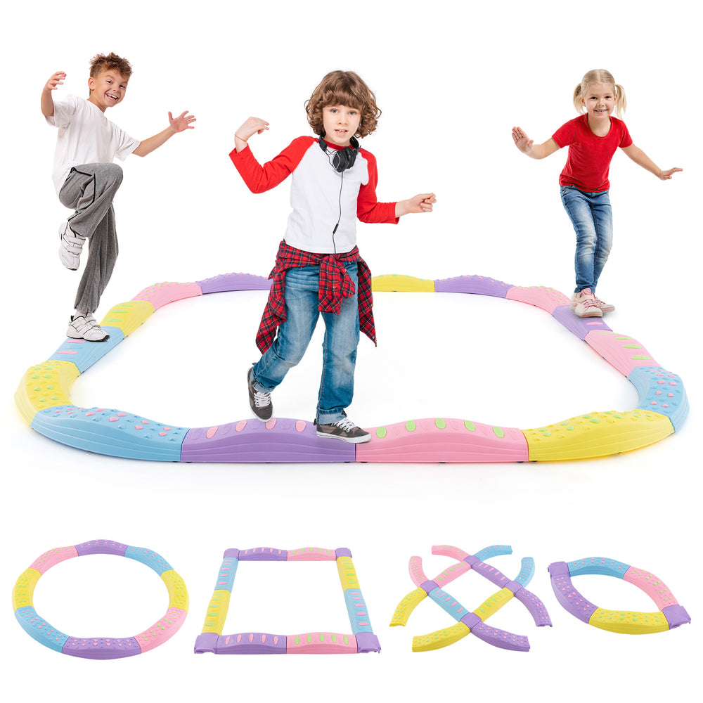 Colorful kids' wavy balance beam set with textured surface, ideal for imaginative play and coordination development.