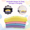 Colorful kids' wavy balance beam stacked for easy storage, featuring non-slip foot pads and textured surface for safe.