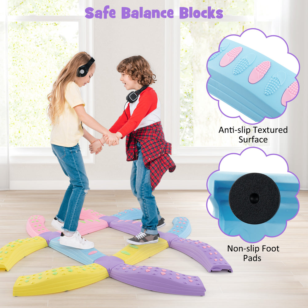 Colorful kids' wavy balance beam with anti-slip textured surface and non-slip foot pads for safe play and creativity.