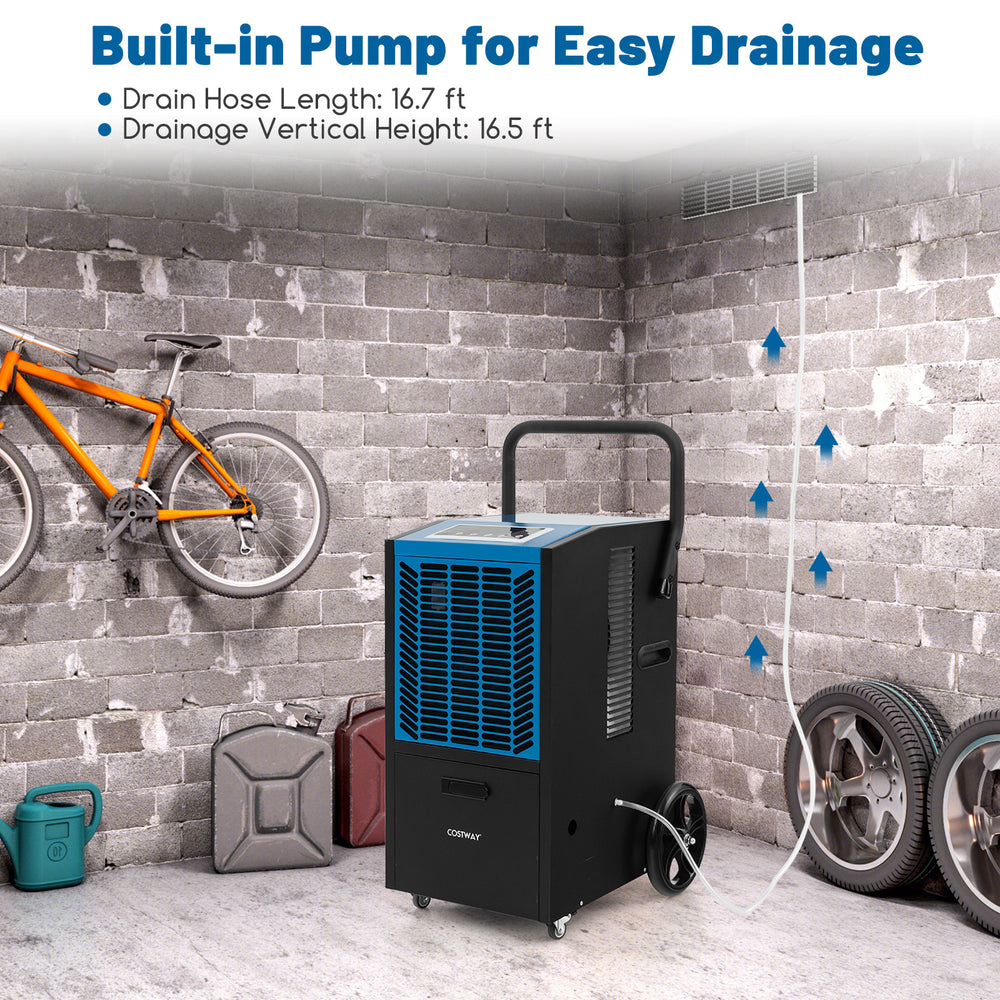 140 Pints Commercial Dehumidifier Crawl Space Dehumidifier with Pump and Drain Hose-Blue - Gallery View 1 of 9