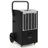 140 pints commercial dehumidifier with pump, featuring a touch control panel and wheels for easy mobility.