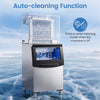 Freestanding commercial ice maker with auto-cleaning function, producing 450 lbs of ice daily for busy operations.