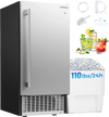 Commercial ice maker with stainless steel housing, 110 lbs/24H capacity, and 25 lbs storage, ideal for restaurants and.