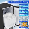 Commercial ice maker with 25 lbs storage, producing 110 lbs/day, featuring a user-friendly control panel for easy.