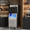 Commercial ice maker machine in silver with 418 lbs/24H capacity and 200 lbs storage bin, ideal for busy kitchens.