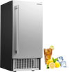 Commercial under counter ice maker with lighted interior, 25 lbs capacity, and front venting for easy access and.