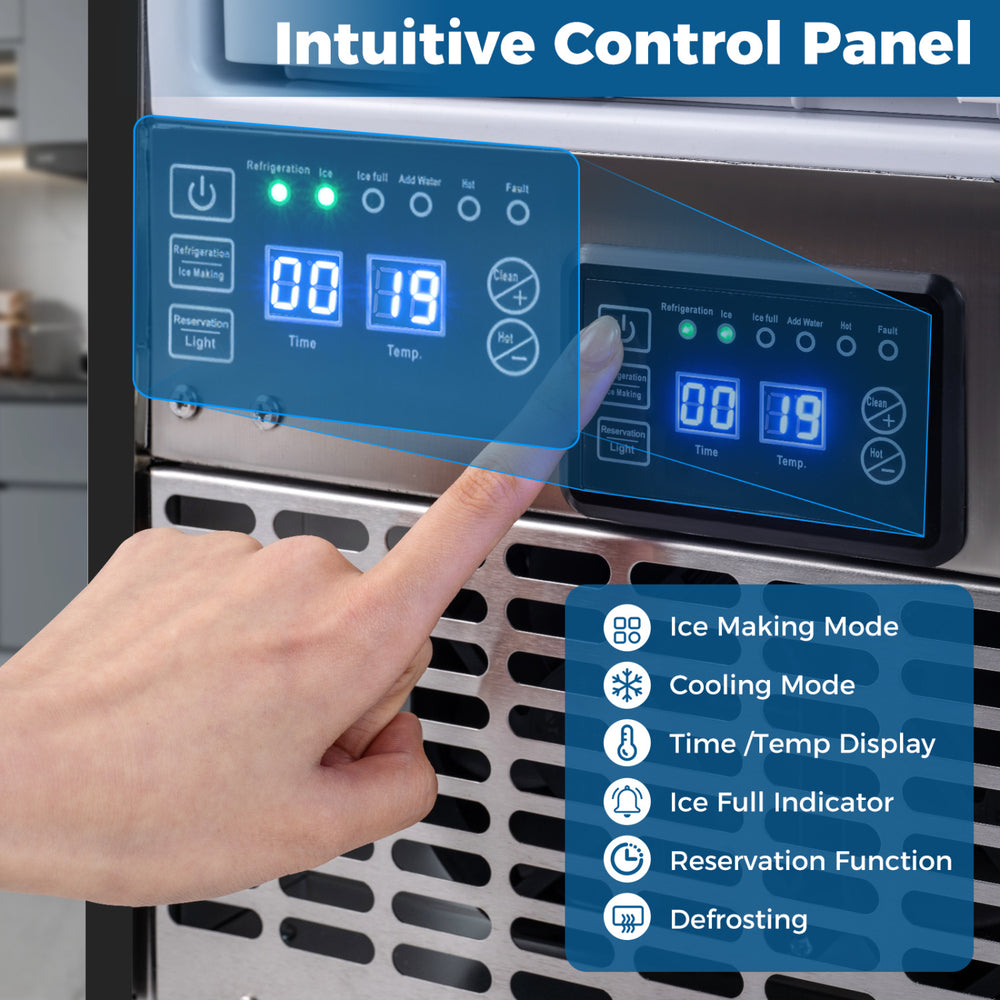 Intuitive control panel of the Commercial Under Counter Ice Maker with adjustable settings and clear display for easy.