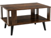 Compact retro mid-century coffee table in rustic brown with open shelf for storage, ideal for living rooms and bedrooms.