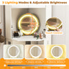 360° rotating mirror with 3 lighting modes and adjustable brightness on a compact dressing corner vanity desk in white.