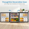 Compact mini fridge with reversible door, adjustable thermostat, and generous storage for versatile food preservation.