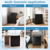 Compact mini fridge in black with adjustable thermostat, ideal for bedroom, office, or dorm use, featuring a dedicated.