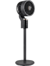 Compact oscillating standing fan in black with remote control, 70° oscillation, and 90° tilt for home office use.