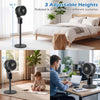 Compact oscillating standing fan in black with adjustable height, 70° oscillation, and 90° tilt for versatile cooling.