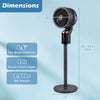 Compact oscillating standing fan in black with adjustable height, 70° oscillation, and 90° tilt for home office use.