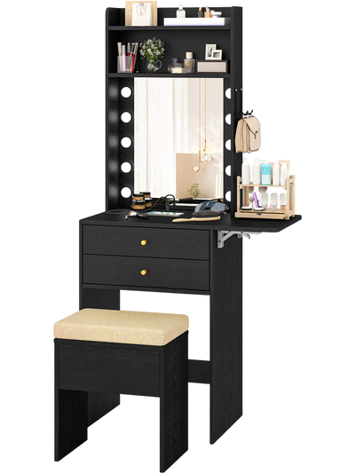 Costway Compact Vanity Desk Set Lighted Mirror Power Outlets 75682319 New
