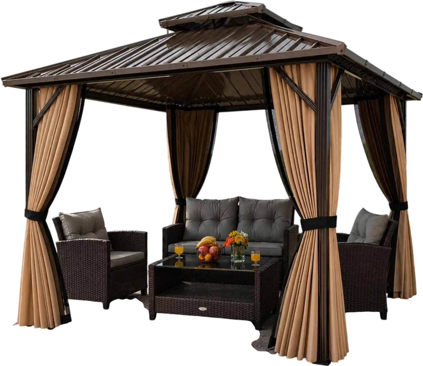 Costway 10' x 10' Hardtop Gazebo & 4-Piece Patio Conversation Set 22782830 New