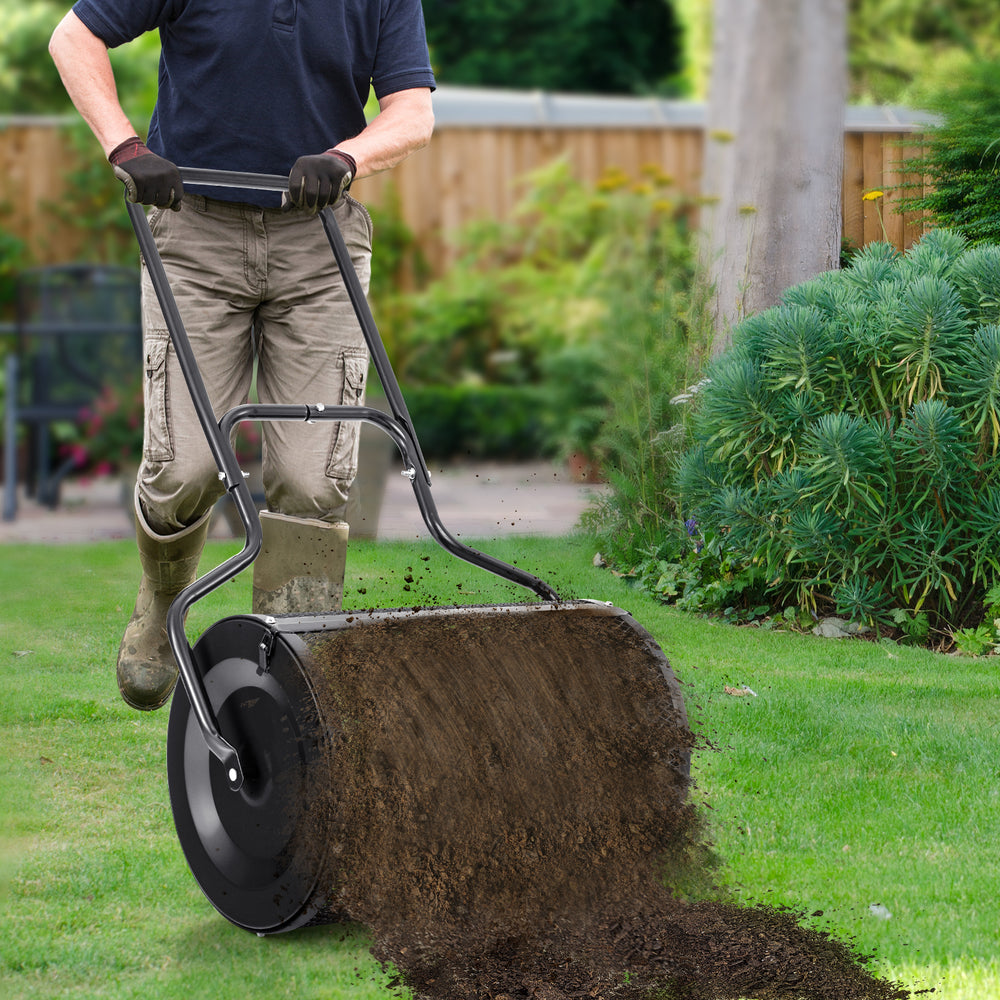 24” Peat Moss Spreader with Upgrade Side Latches and U-shape Handle-Black - Gallery View 1 of 10