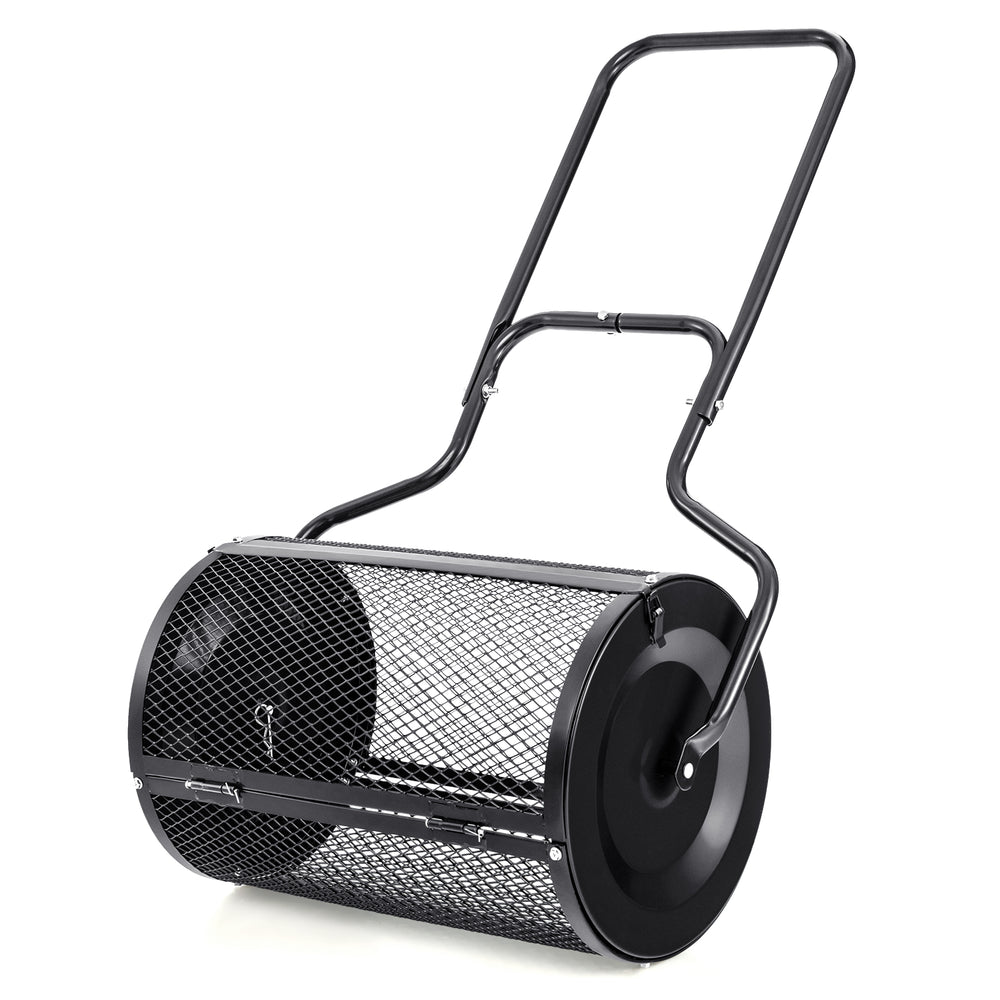24” peat moss spreader with U-shape handle and durable mesh cage for efficient spreading of compost and manure.