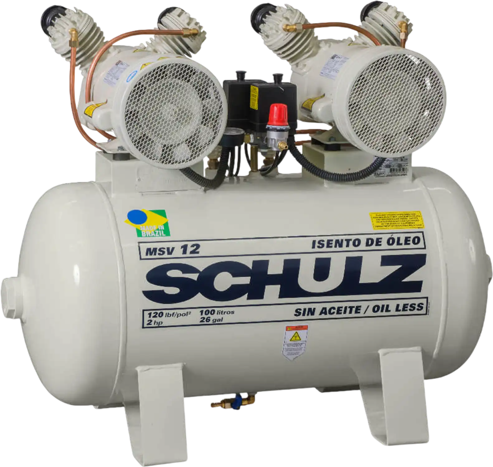 Schulz Oil Less Air Compressor 2 HP 30 gal. Single Stage 115/230V 1-Phase Horizontal 12 CFM 120 PSI MSV 12/30 New