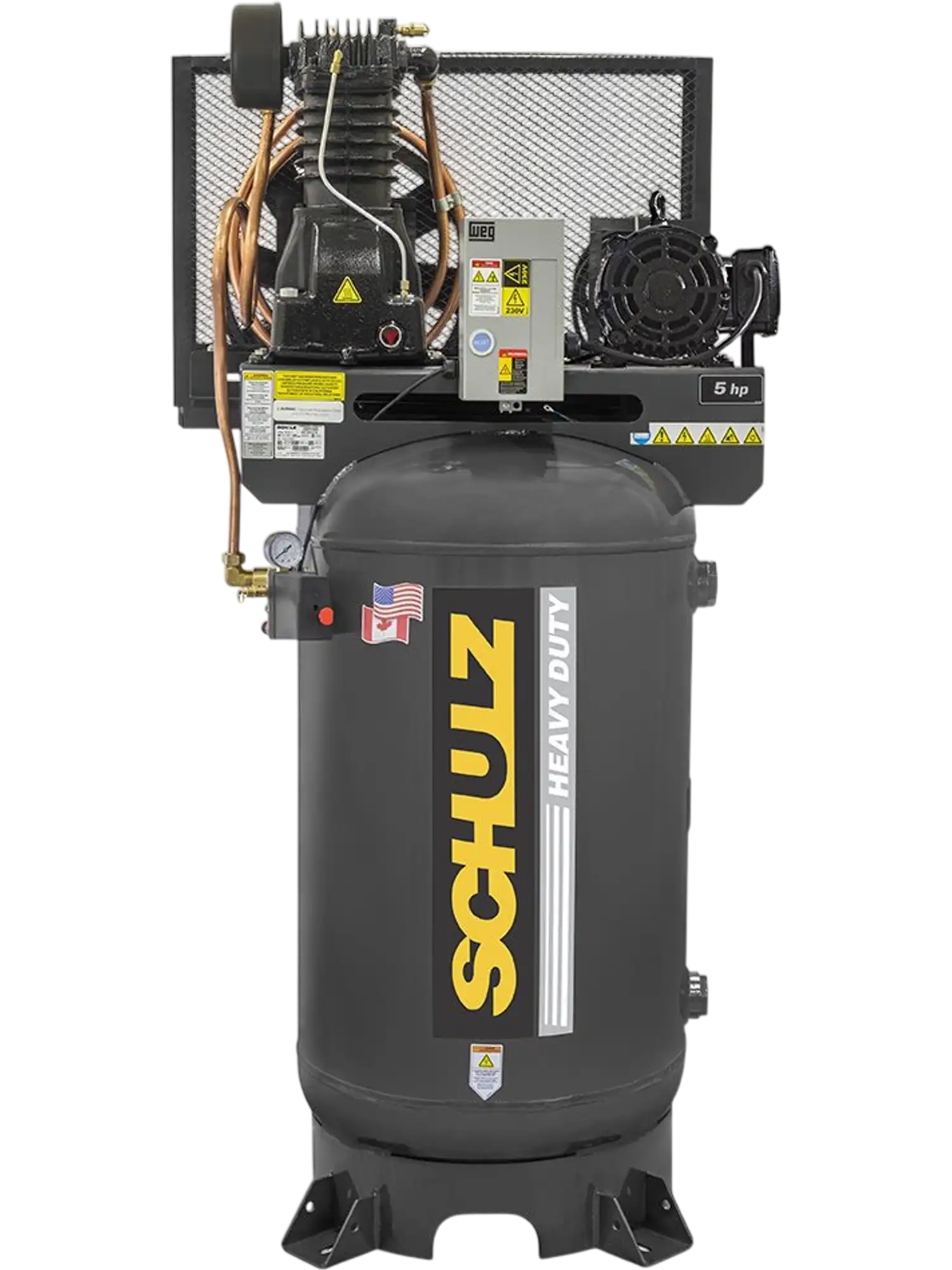 Schulz L-Series Air Compressor 5 HP 80 gal. 2-Stage 208-230/460V 3-Phase Vertical 20 CFM 175 PSI 580VL30X-3 New