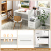 Computer desk with bookshelf and drawers in white, featuring a thick desktop and convenient handle for home office use.