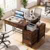 Computer desk with 5 drawers and printer stand in rustic brown, ideal for small spaces and organized workspaces.