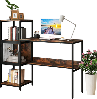 Costway Computer Desk with Bookshelf Storage Cabinet Shelves Rustic Brown 278163594 New