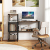 Computer desk with bookshelf in rustic brown, showcasing under-desk storage shelf and industrial-style mesh cabinet.