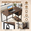 Computer desk in rustic brown with charging station, two fabric drawers, and ample storage for small spaces.