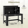 Modern black computer desk with hutch, featuring 3 storage shelves and built-in charging station for efficient.