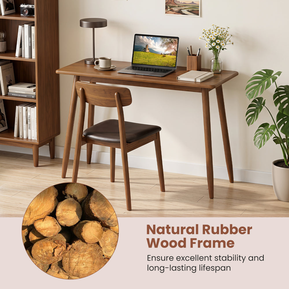 Computer desk featuring a walnut finish and natural rubber wood frame, ideal for studying, gaming, or dining.