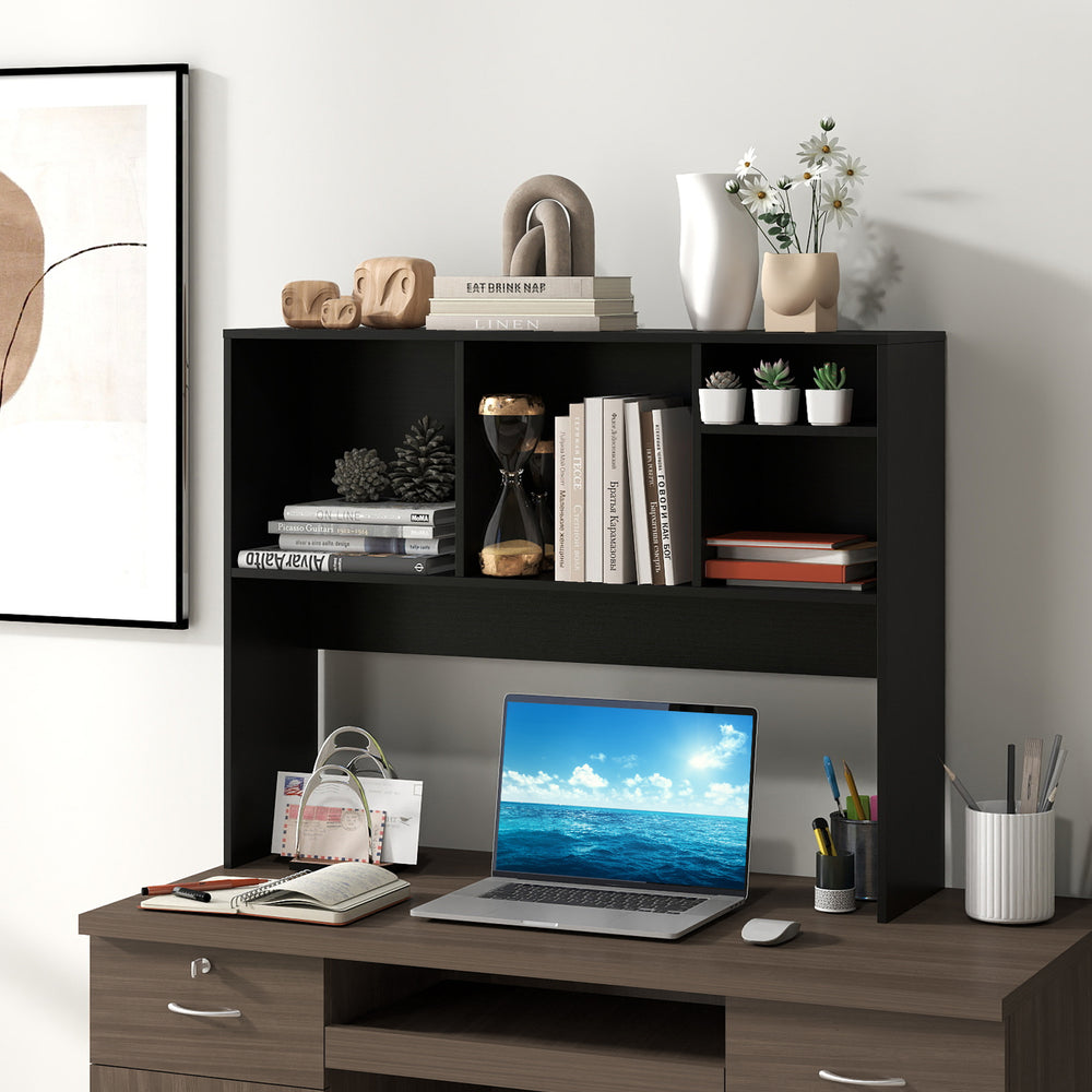 Computer Desktop Bookcase with 4 Cubbies and Open Back Compartment-Black - Gallery View 1 of 9