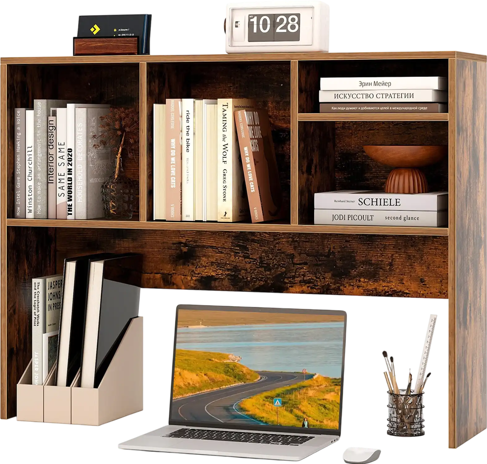 Costway Desktop Bookcase Bookshelf 4 Cubbies Open Back 63817942 New