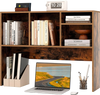 Computer desktop bookcase in coffee finish with 4 cubbies, open back compartment, and anti-tipping device for stability.