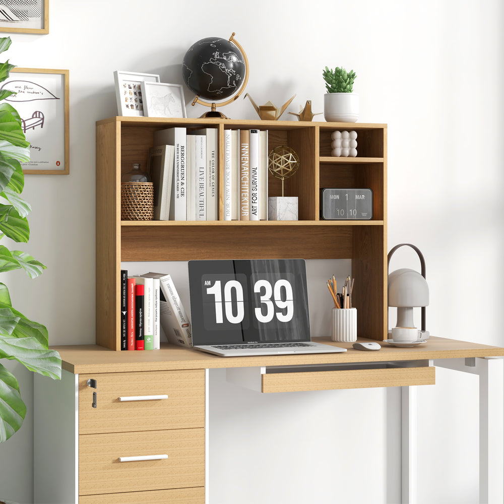 Computer Desktop Bookcase with 4 Cubbies and Open Back Compartment-Natural - Gallery View 1 of 10