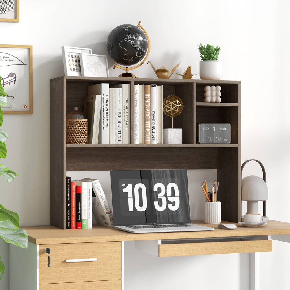 Computer Desktop Bookcase with 4 Cubbies and Open Back Compartment-Gray - Gallery View 1 of 9
