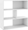 Concave bookshelf in white features 3 open shelves and anti-toppling devices, ideal for living room or office storage.