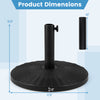 Concrete patio umbrella base with rattan pattern, dimensions 17.5" diameter, suitable for 1.5-1.9" umbrella poles.