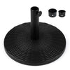 Concrete patio umbrella base with rattan pattern, 21 lbs weight, adjustable knob for 1.5-1.9" umbrella poles.