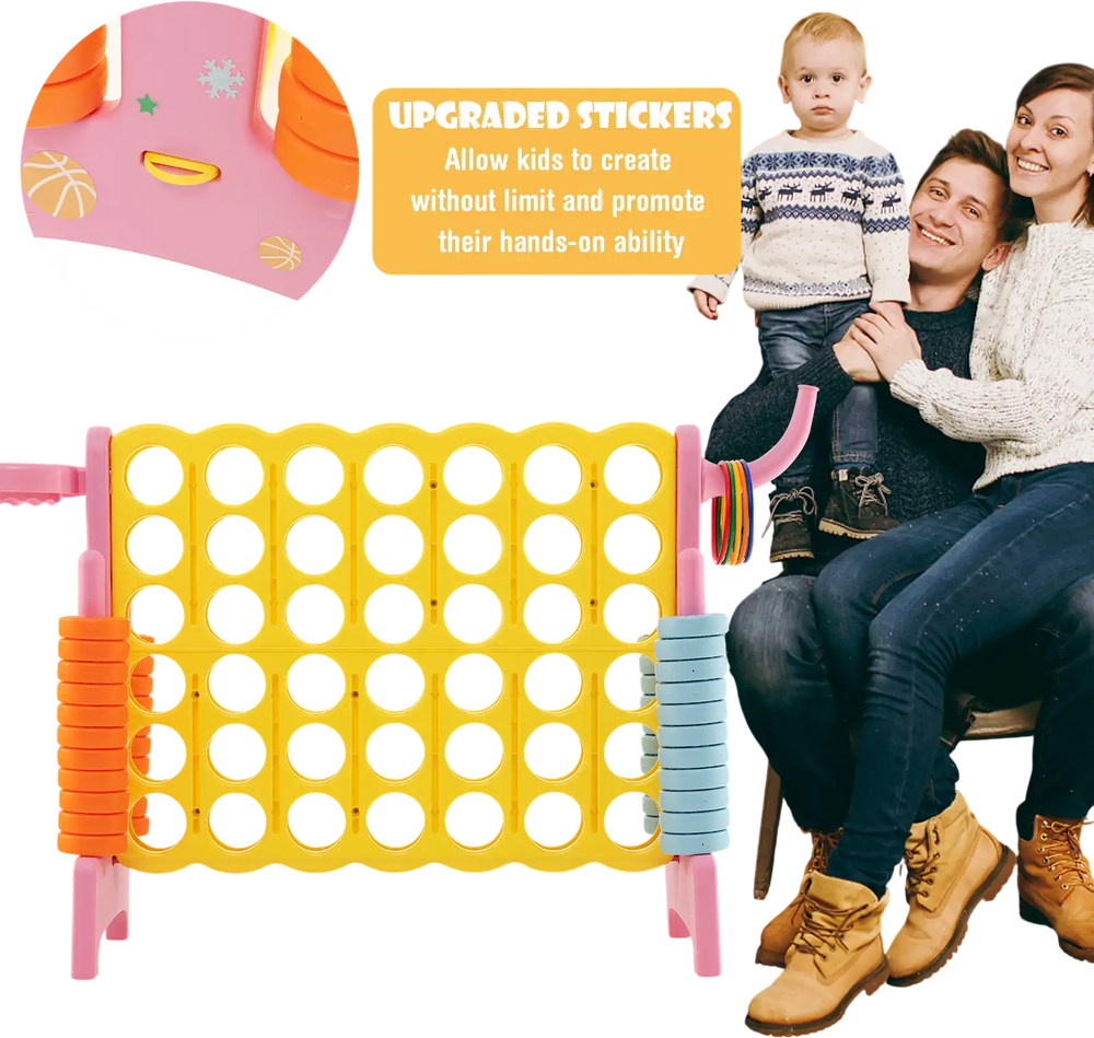 Colorful 4-in-a-Row Connect Game in pink with basketball hoop, perfect for indoor and outdoor family fun.