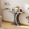 Gray console table with geometric frame, offering ample storage for decor in living room or entryway.