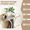 Console table with geometric frame in gray, featuring abundant storage for photos and plants, ideal for entryways.