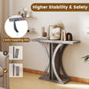 Gray console table with geometric frame, featuring anti-toppling kits for stability, ideal for entryways and small.