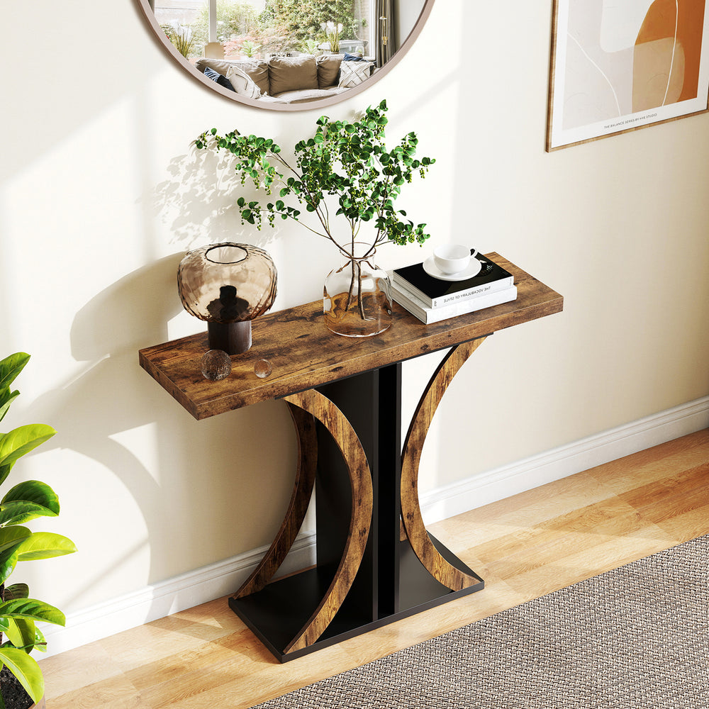 Console Table 39.5 Inch Rectangular Entryway Table with Geometric Frame-Rustic Brown - Gallery View 1 of 10