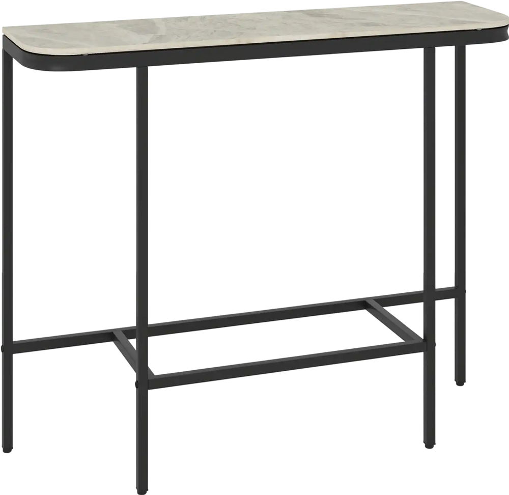 Console table with a gray faux marble tabletop and heavy-duty metal frame, perfect for entryways and hallways.